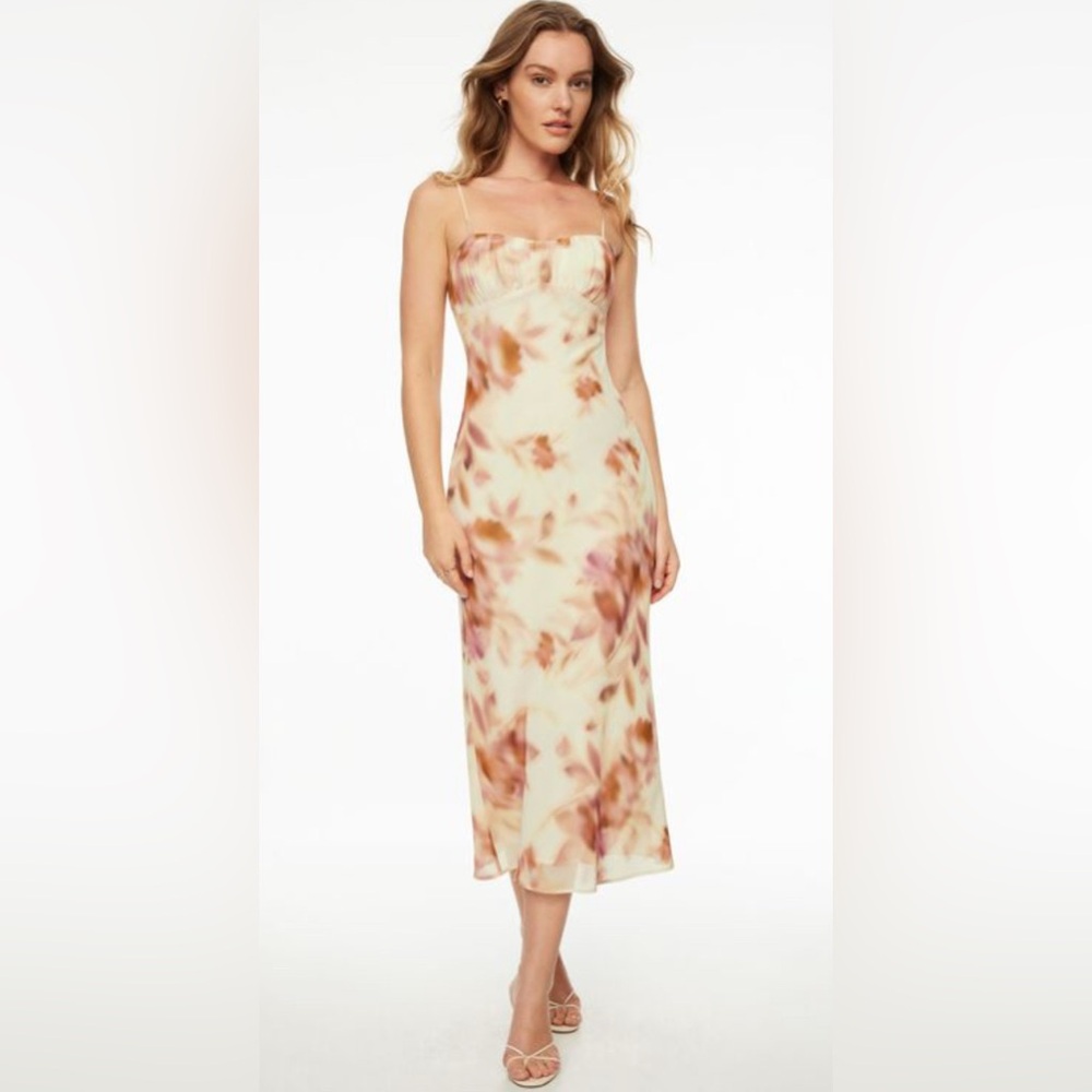 ONLY WORN ONCE. 
Dynamite Cream and Tan Spaghetti Strap Dress
